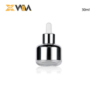 Flacon compte-gouttes rond en verre opaque argenté de 20ml 30ml + estampage d'aluminium pour huile essentielle de bois de santal