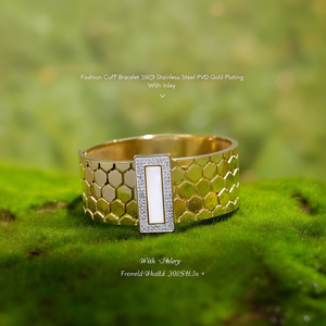 Brazalete de Moda en Acero Inoxidable 316L con Baño de Oro PVD, Diseño Hexagonal con Incrustaciones de Cristal - Product Image 3