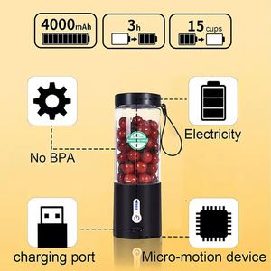 เครื่องปั่นมือถือแบบพกพาสำหรับสมูทตี้ เชค ผลไม้  ขนาดเล็ก  แบตเตอรี่ 4000mah ชาร์จผ่าน USB - Product Image 3