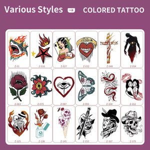 Autocollants de tatouage temporaire de style rétro américain Fournisseur de gros Faux tatouages noirs imperméables Poignard de jambe Ancre florale - Product Image 4