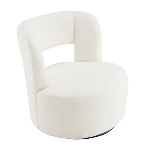 Swivel Barrel Leisure Chair Soft Teddy Fabric Upholstered Eco-Friendly Modern Design Apartment Living Room Bedroom Use <b>Cream</b> - Product Image 5