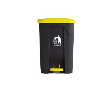 Gray Trash <b>Bin</b> With Yellow Lid Foot Operated Rectangular <b>Large</b> Capacity Indoor Outdoor <b>Kitchen</b> Home Use - Product Image 5