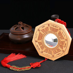 Peach Wood Hexagon Convex Concave <b>Mirror</b> Set 4Pcs Handmade Feng Shui Decorative <b>Craft</b> For Religious Temple Use - Product Image 4
