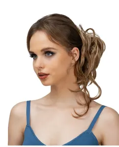 Venta caliente nuevo estilo cola larga moño de pelo desordenado pelo sintético Scrunchies con banda elástica para el cabello para mujeres niñas