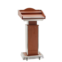 Podio Digital Multimedia Ajustable de Metal y Madera, Podio para Conferencias Escolares, Podio Móvil con Ruedas