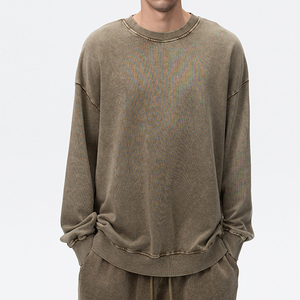 Athleisure Style Men's Acid Wash Sweatshirt 380GSM 100% Cotton French Terry Crewneck Oversized Sweatshirt - Product Image 3