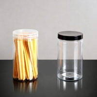 Bocaux en plastique PET transparents à large ouverture 350ml 400ml 500ml, bocaux blancs avec couvercles noirs pour emballage alimentaire haut de gamme