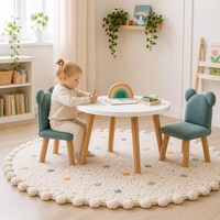 Meubles Montessori Table ronde en bois pour enfants et 2 chaises en velours pour enfants Table et chaise pour tout-petits en forme d'ours vert