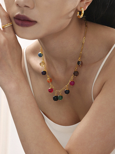 Fashionable Classic Chain Colorful Natural Stone <strong>Boho</strong> <strong>Necklace</strong> - Product Image 5