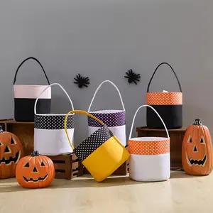 Halloween Trick Or Treat Candy Gift Pouch Bags Halloween Sublimation Basket Polka Dot Orange Pumpkins Halloween Buckets