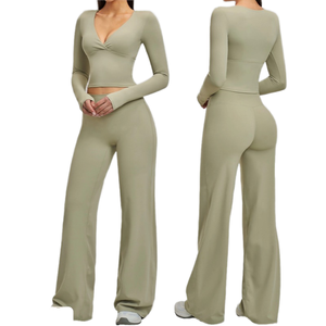 ชุดโยคะผู้หญิงไซส์ใหญ่ YSH แบบเรียบง่าย น้ำหนักเบา แห้งเร็ว เสื้อชั้นในออกกำลังกาย กางเกงขาบาน ระบายอากาศได้ดี เอวสูง ชุดโยคะสั่งทำได้ - Product Image 1