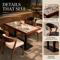Juego de Mesa de Comedor Rectangular de Cerámica de Primera Calidad con Sillas de Madera Maciza y Base de Metal, Muebles para Hotel, Cafetería y Restaurante