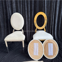 Chaise de mariage lisse, nouveau design, dos ovale, cuir blanc, acier inoxydable, or