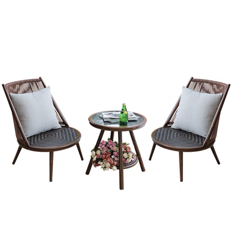 2 [Chaises en rotin] + 1 [Table basse en verre trempé] Wal