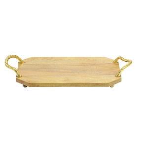 Plateau de service en bois avec poignée en métal pour restaurant et maison plateau décoratif ustensiles de cuisine de luxe plateau de service en bois - Product Image 2