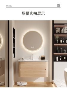 Wall Hung Cabinet with <b>Mirror</b> and White Ceramic Basin Wholesale Brown Fluted Bathroom Vanity - Product Image 3