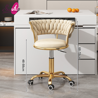 Chaise pivotante confortable de haute qualité pour salon de manucure avec roulettes, base à cinq pieds plaquée or, tabourets de salon en flanelle