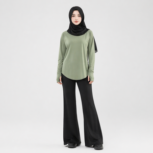 OEM Custom Logo Modest Activewear Top Muslim Women Sportswear Tunic Sleeve With Thumbholes Breathable Workout Yoga Gym