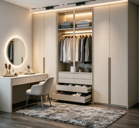 Dressing moderne sur mesure avec éclairage LED, table de maquillage intégrée et armoire de rangement pour chambre à coucher