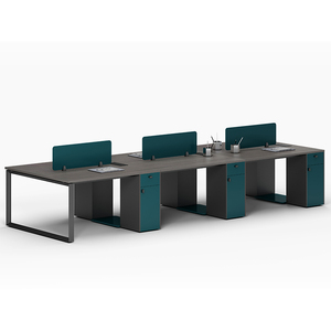 Escritorio de oficina modular moderno, mesa de cubículo de madera convertible con panel de particiones de metal, estilo de madera - Product Image 2