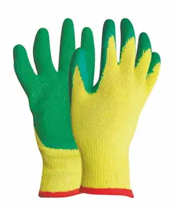 China factory price white cotton coated green latex gloves / industrial latex rubber hand gloves for construction use