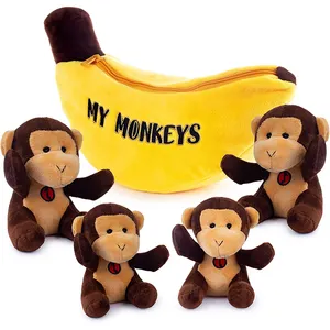 Factory Custom Talking Dolls Perfect For Boys And Girls Four Soft Cute Plush Monkeys And A Banana Pack Set Toy