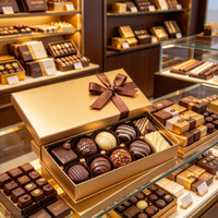 Boîte d'emballage de luxe en or pour chocolats avec nœud en satin, coffrets cadeaux rigides vides pour confiseries et pralines, pour acheteurs en gros