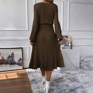 Nuovo abito Casual a vita alta a maniche lunghe con ampia fornitura di ODM per abiti da donna in <span class=keywords><strong>lana</strong></span> autunnale - Product Image 2