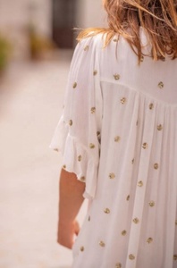 <b>White</b> Dot Print Sequined Boho <b>Maxi</b> Dress with Sleeveless Loose Fit Tie Neck Breathable Chiffon Summer Casual - Product Image 3