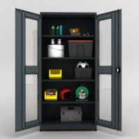 Gabinete de Almacenamiento de Acero Resistente con Recubrimiento en Polvo, Diseño 2023, Alta Calidad, 2 Puertas con Bisagras, 2 Ventanas de Visualización, 4 Estantes, 3 Puntos de Anclaje