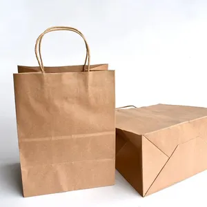 Sacs en papier kraft brun et blanc recyclés, directement de l'usine, sacs en papier kraft simples et économiques 90/100/120/150 g/m² avec longue poignée - Product Image 4