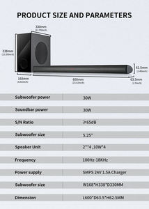Barra de Sonido Bluetooth 2.1 Canales Premium para Cine en Casa y Sistema Multimedia de TV con Subwoofer, Salida de Audio de Alta Calidad - Product Image 6