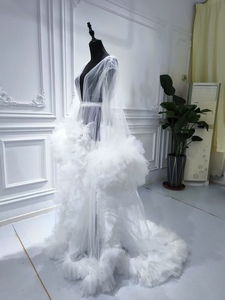 S0292N 2025 Abito da Sera Premaman con Scollo a V in Tulle, Scialle Lungo in Chiffon con Decorazioni in Pizzo - Product Image 3
