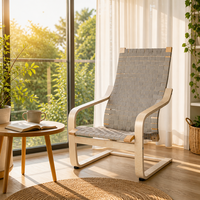 Fauteuil en bois courbé tressé de style nordique moderne, respirant, à dossier haut, en bois de bouleau, pour salon et balcon