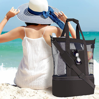 Sac fourre-tout de luxe design avec fermeture éclair personnalisé sac de plage en maille à bandoulière pour femmes avec serviette isolée et fond plus frais