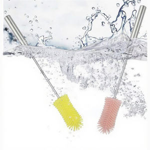 Brosse de nettoyage magique en silicone en acier inoxydable élégant à long manche presse semi-automatique rotative pour nettoyer les biberons en verre - Product Image 3
