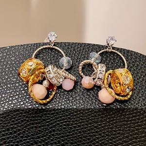 Pendientes de Aro Geométricos de Plata 925 con Cuarzo Rosa, Pendientes de Cristal Vintage para Uso Diario de Mujer - Product Image 3