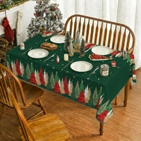 Nappe de Noël verte élégante avec motif forêt de pin dorée pour table de salle à manger, idéale pour les événements et les fournisseurs.