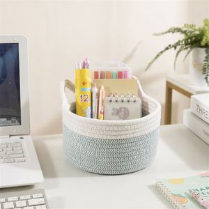 Bonita bolsa de cuerda de algodón, cesta tejida para bebé, cesta de almacenamiento de algodón con asa de arco iris de cuerda - Product Image 2