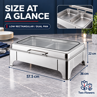 Chafing Dish Klasik Stainless Steel dengan Tutup Engsel Transparan, Dua Panci Persegi Panjang, untuk Hotel, Restoran, dan Katering (untuk dua orang)
