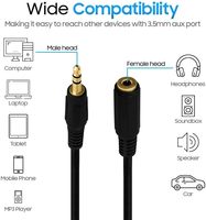 Câble audio stéréo AUX Jack 3.5mm 5m 1/8 "TRS Long câble serpent noir mâle à femelle pour ordinateur tablette haut-parleur/Microphone