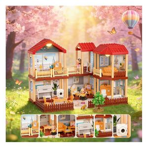 <b>Plastic</b> Kids <b>Play</b> House Dollhouse Toy with Furniture Accessories Pretend <b>Play</b> Mansion Villa Gift Set - Product Image 4
