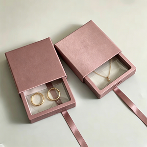 Hotsale Eco-friendly Pink Drawer Rangement Bijoux Jewelry <b>Box</b> PE Clear Window Silk Ribbon Custom Logo Jewelry Packaging - Product Image 4