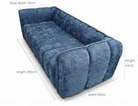 Canapé moderne bleu en chenille capitonné, avec éponge haute densité, pour salon, livré en boîte