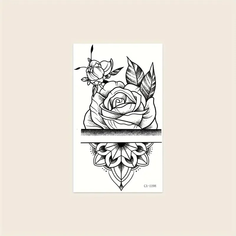 Trendy Dark Rose Flower Bracelet Tattoo Stickers Arm Tattoo Body Art Tattoo Waterproof Can Last For 1-3 Days