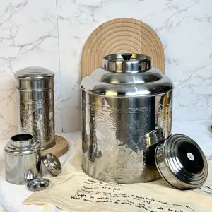 1000g haute qualité en acier inoxydable thé boîte de conserve cuisine scellé pot de stockage des aliments conteneur avec double couvercle