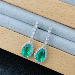 Gemstone Pear Shape Emerald Moissanite Earrings Lab Diamond 925 Silver for Woman Drop Earrings 925 Sterling Sliver