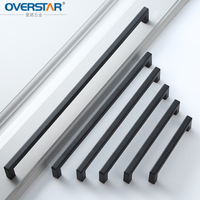 Poignées de meuble en zinc massif robustes, barres carrées noir mat, extra longues, pour armoires et placards - Vente en gros