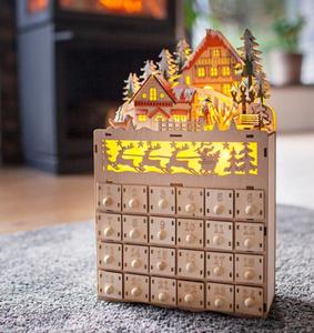 Calendrier De L'Avent En Bois 2025 - 24 Portes Avec Siècle Des Lumières LED - Boîte à
