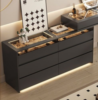 Table à langer moderne en bois massif haut de gamme avec miroir éclairé pour chambre principale avec deux boîtes à bijoux
